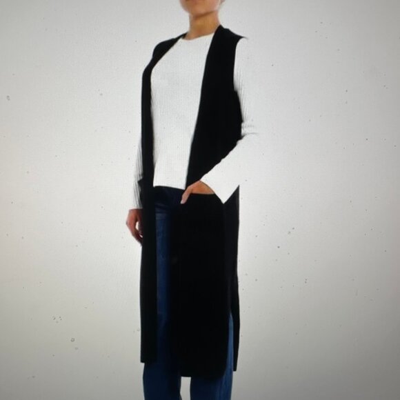 Theory Torina 100% Cashmere Sleeveless Duster Cardigan Vest in Black Women's L - Picture 3 of 5